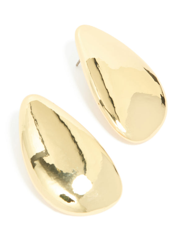 Elegant gold plated organic teardrop statement earrings front view