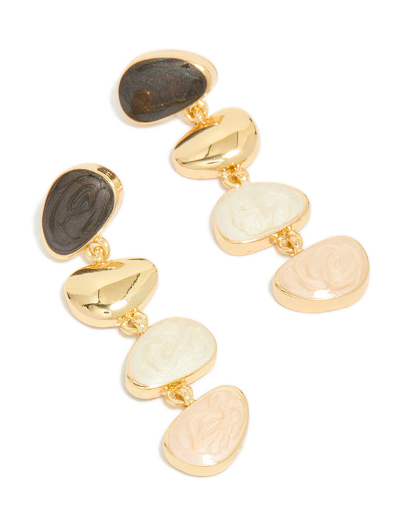 Gold Plated Pink & Cream Stone Statement Drop Earrings