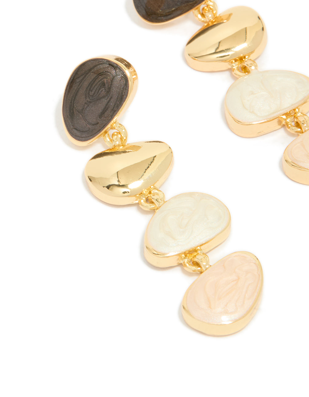 Gold Plated Pink & Cream Stone Statement Drop Earrings