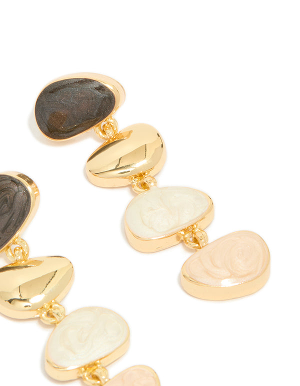 Gold Plated Pink & Cream Stone Statement Drop Earrings