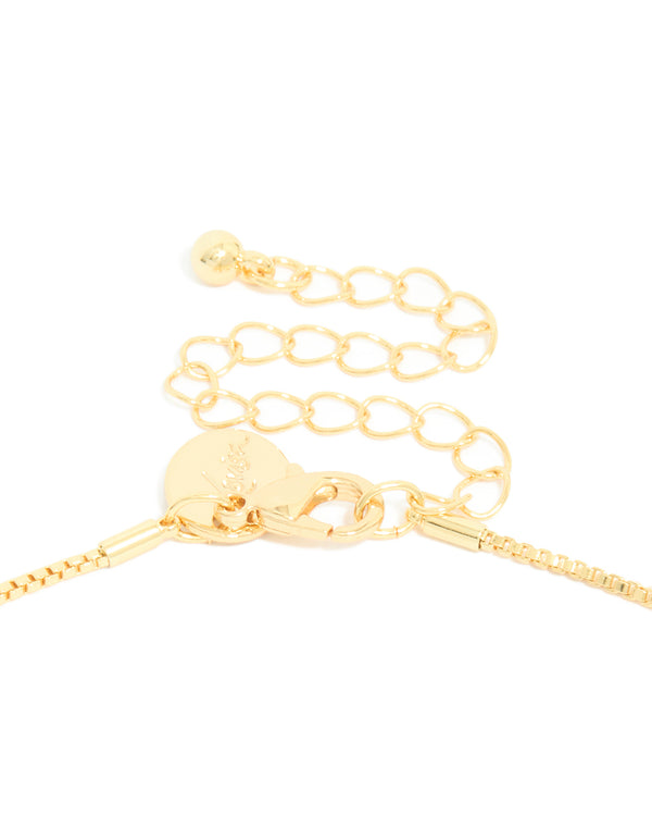 A gold plated small double organic charm necklace with pendant clasp detail view