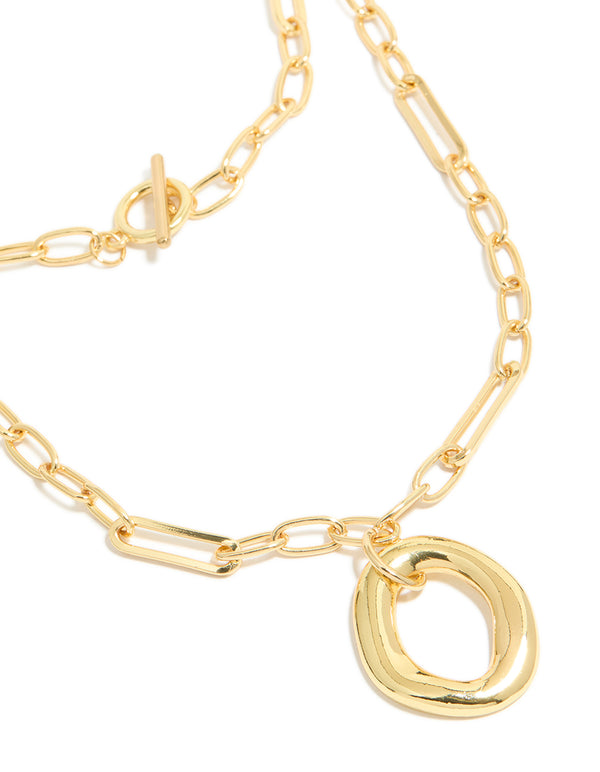 Gold Plated Oval Toggle Clasp Chain Layered Necklace