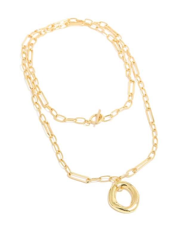 Gold Plated Oval Toggle Clasp Chain Layered Necklace