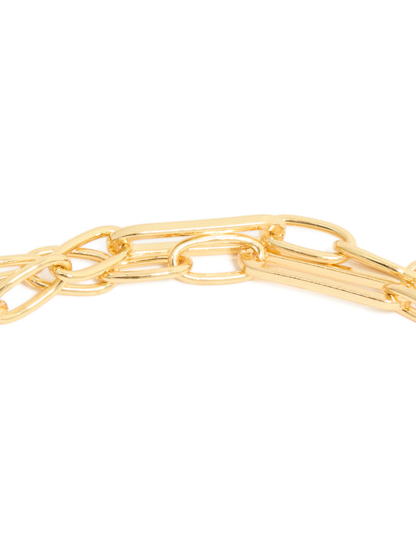 Gold Plated Oval Toggle Clasp Chain Layered Necklace