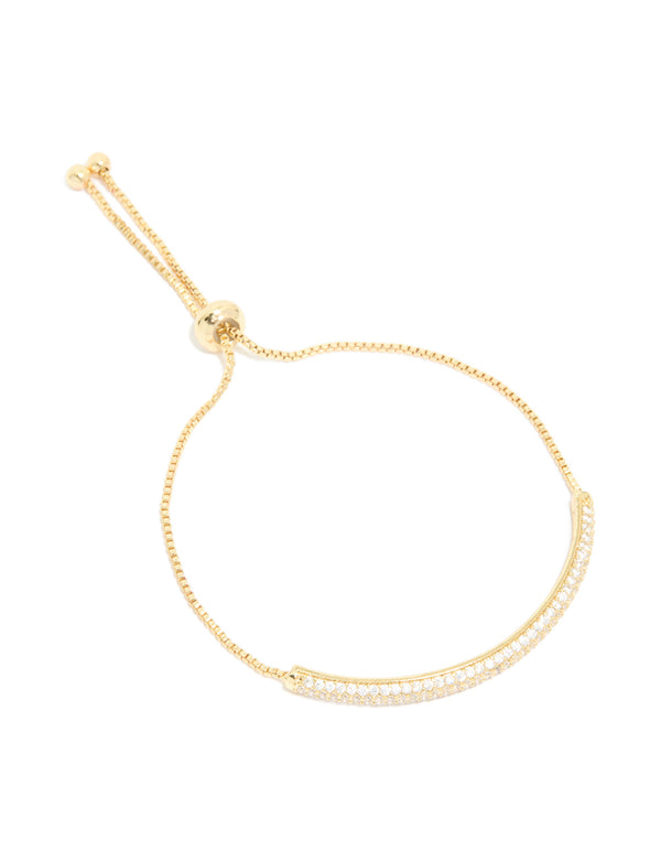 Elegant gold plated cubic zirconia pavé toggle bracelet with adjustable fastening front view