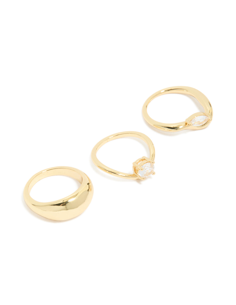 Featuring gold plated cubic zirconia and chunky rings 3-pack with oval cut crystal in statement design front view