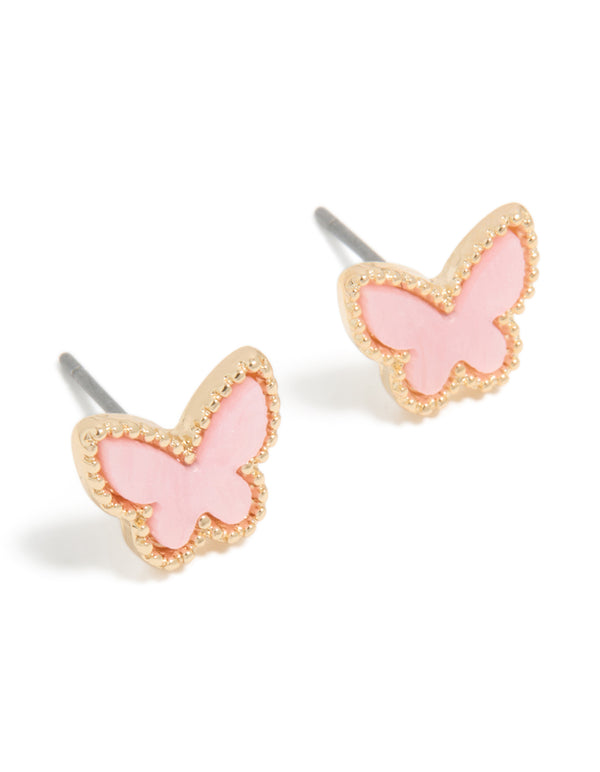 Gold Pink Acrylic Butterfly Stud Earrings