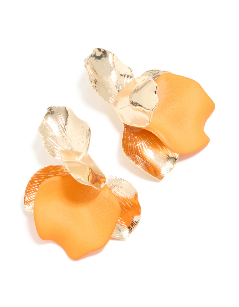 Gold & Orange Half Flower Statement Stud Earrings