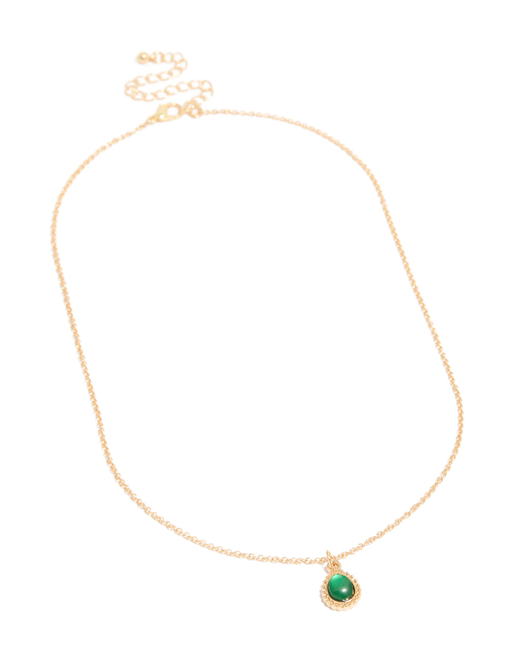 Gold Green Diamante Simple Teardrop Pendant Necklace
