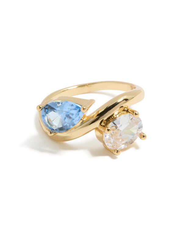 Gold Plated Clear & Blue Cubic Zirconia Ring
