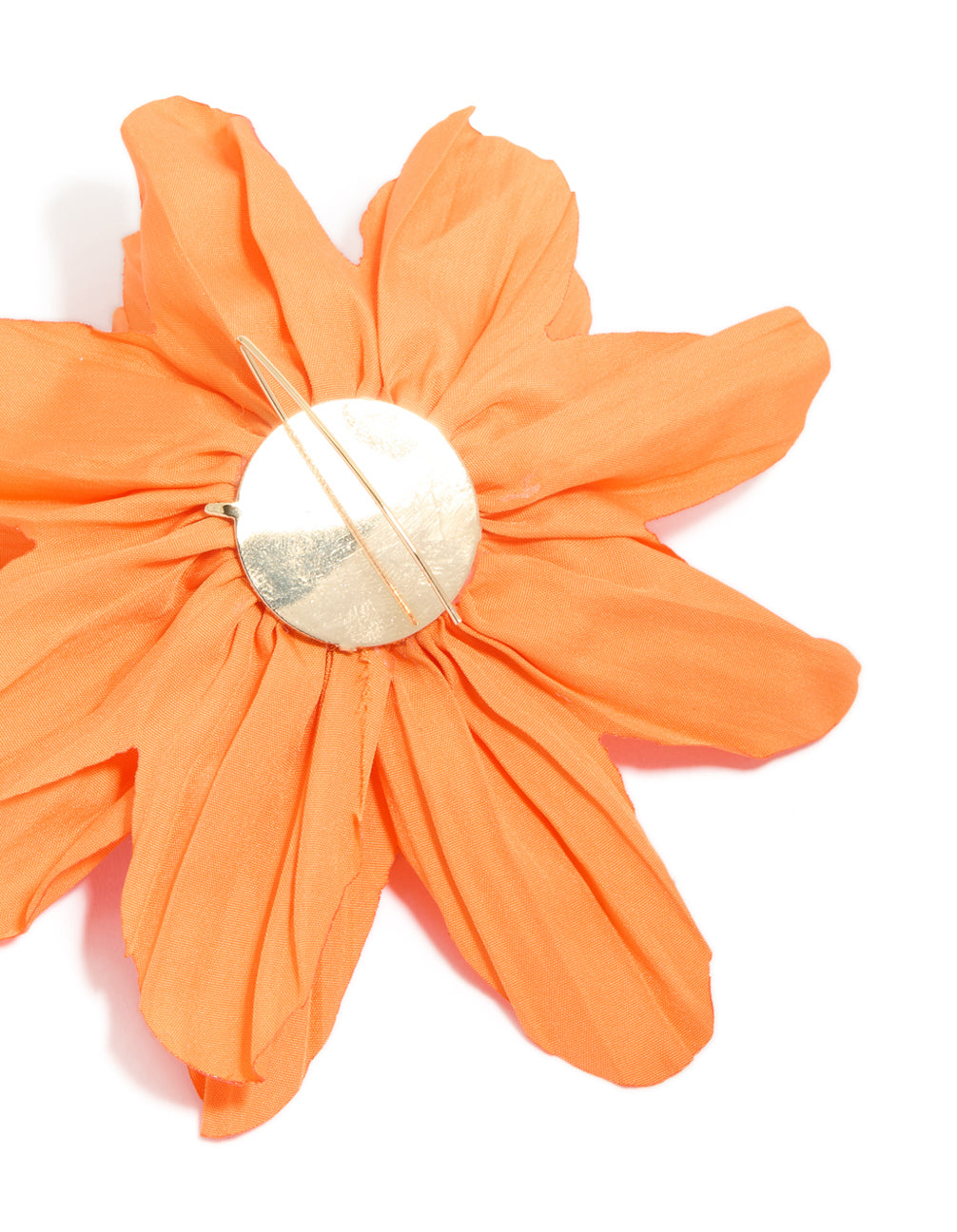 Orange paper flower petal earrings with statement floral pattern post detail view