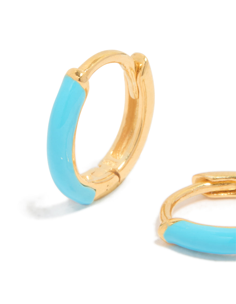 Gold Plated Sterling Silver Light Blue Enamel Huggie Earrings