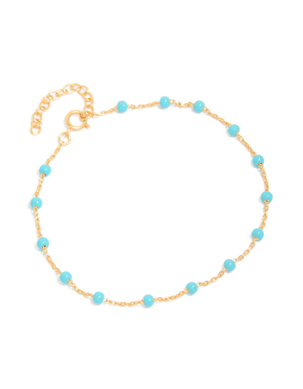 Gold Plated Sterling Silver Blue Enamel Station Beaded Bracelet