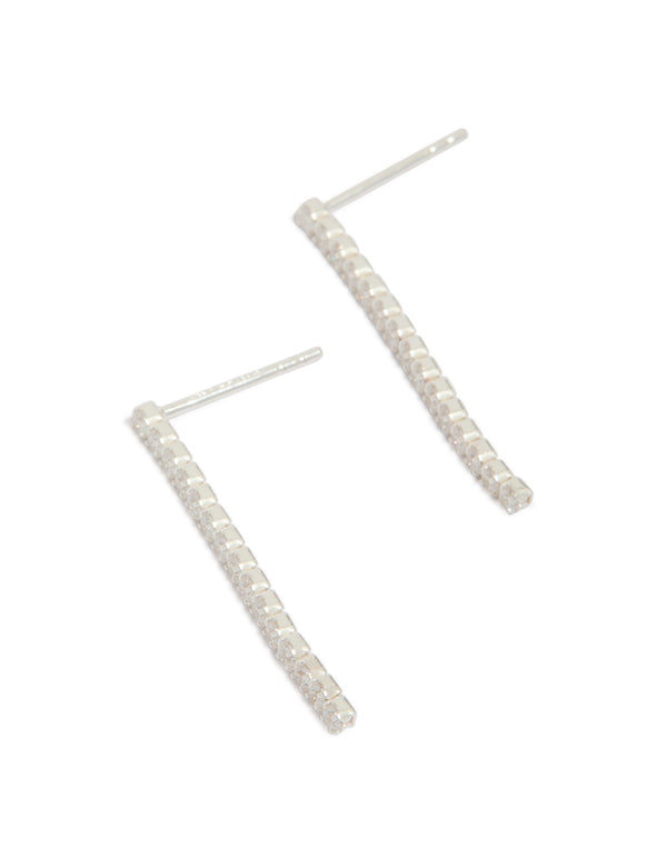 Showcasing sterling silver cubic zirconia drop earrings in clear stone front view