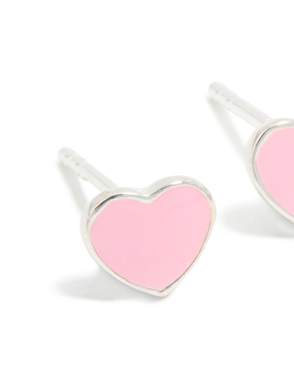 Sterling Silver Pink Enamel Heart Stud Earrings