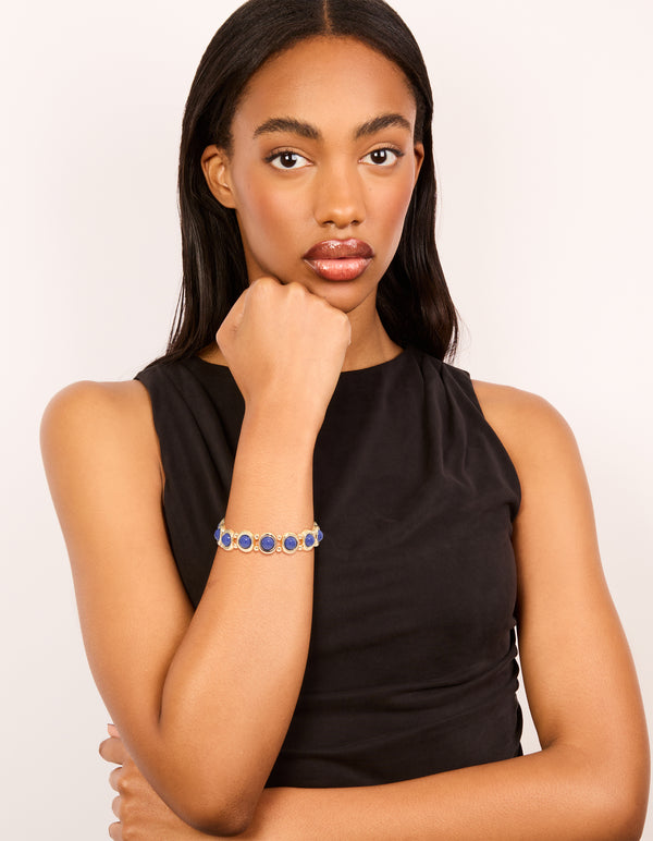 Gold Blue Organic Shape Stretch Bracelet