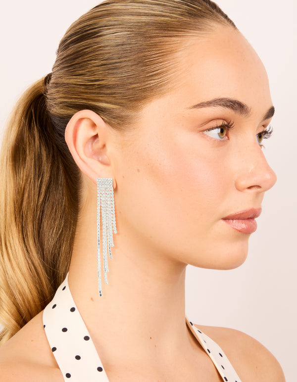 Silver Diamante Waterfall Drop Earrings