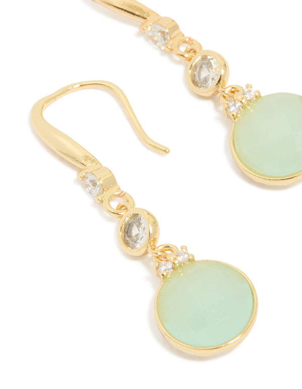 Gold Plated Plated Blue Cubic Zirconia Circle Drop Earrings