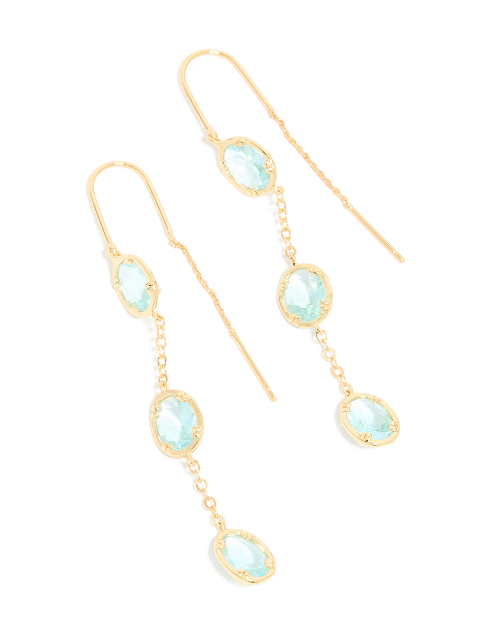 Gold Plated Aqua Cubic Zirconia Thread Through Earrings
