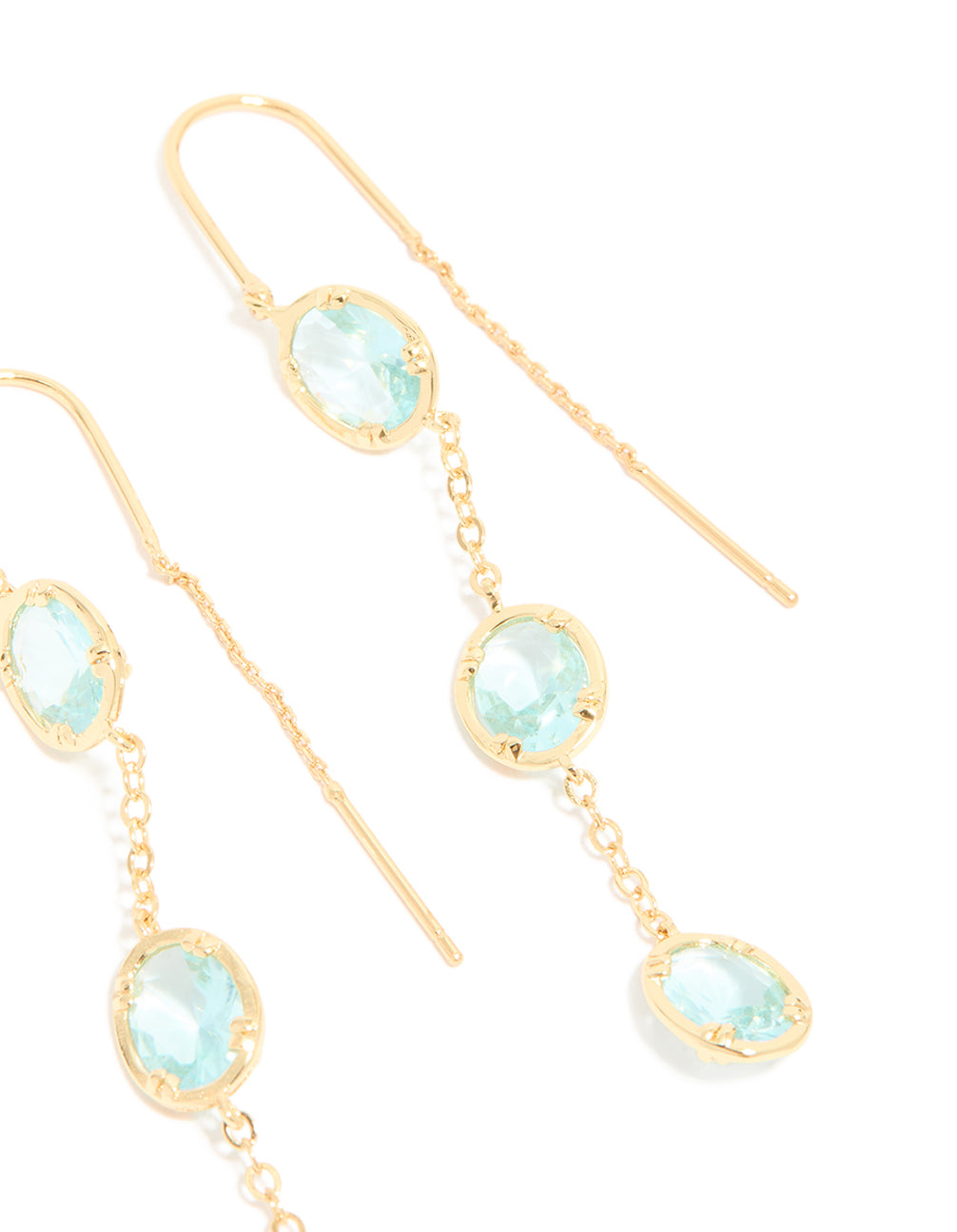 Gold Plated Aqua Cubic Zirconia Thread Through Earrings