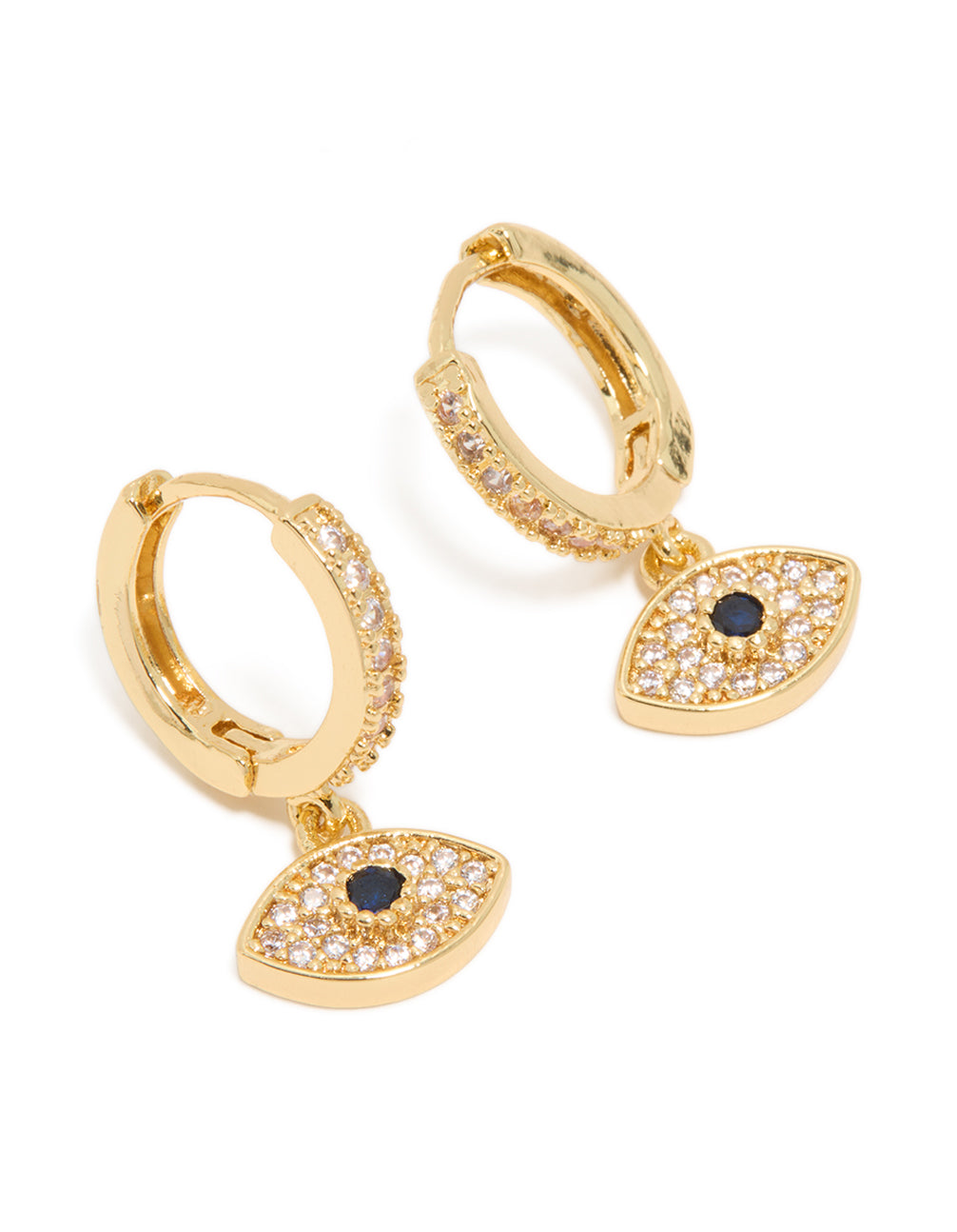 Gold Plated Cubic Zirconia Evil Eye Huggie Drop Earrings