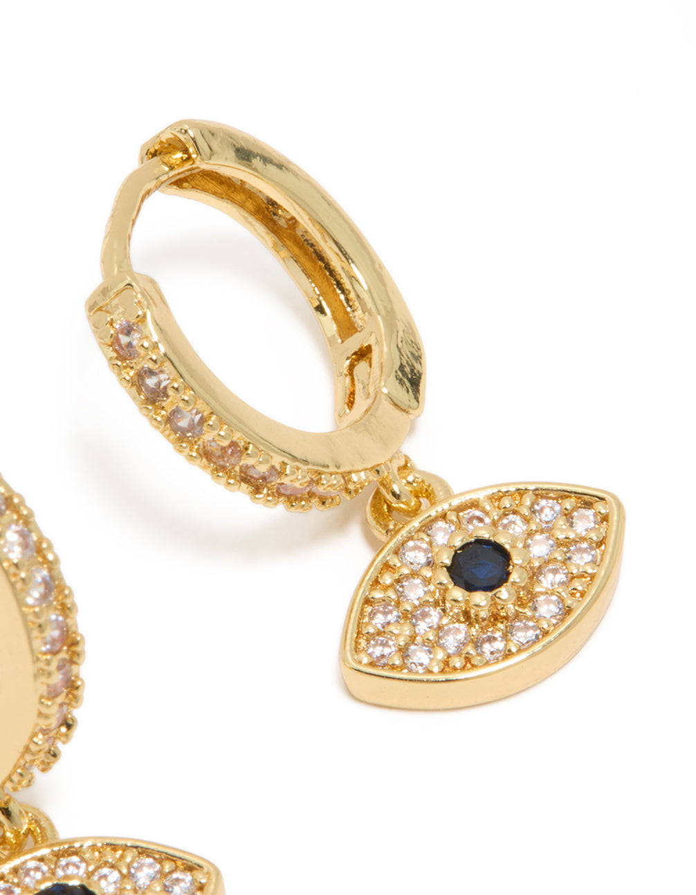 Gold Plated Cubic Zirconia Evil Eye Huggie Drop Earrings
