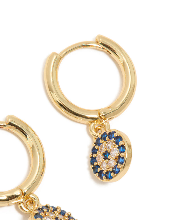 Gold Plated Cubic Zirconia Evil Eye Circle Huggie Earrings