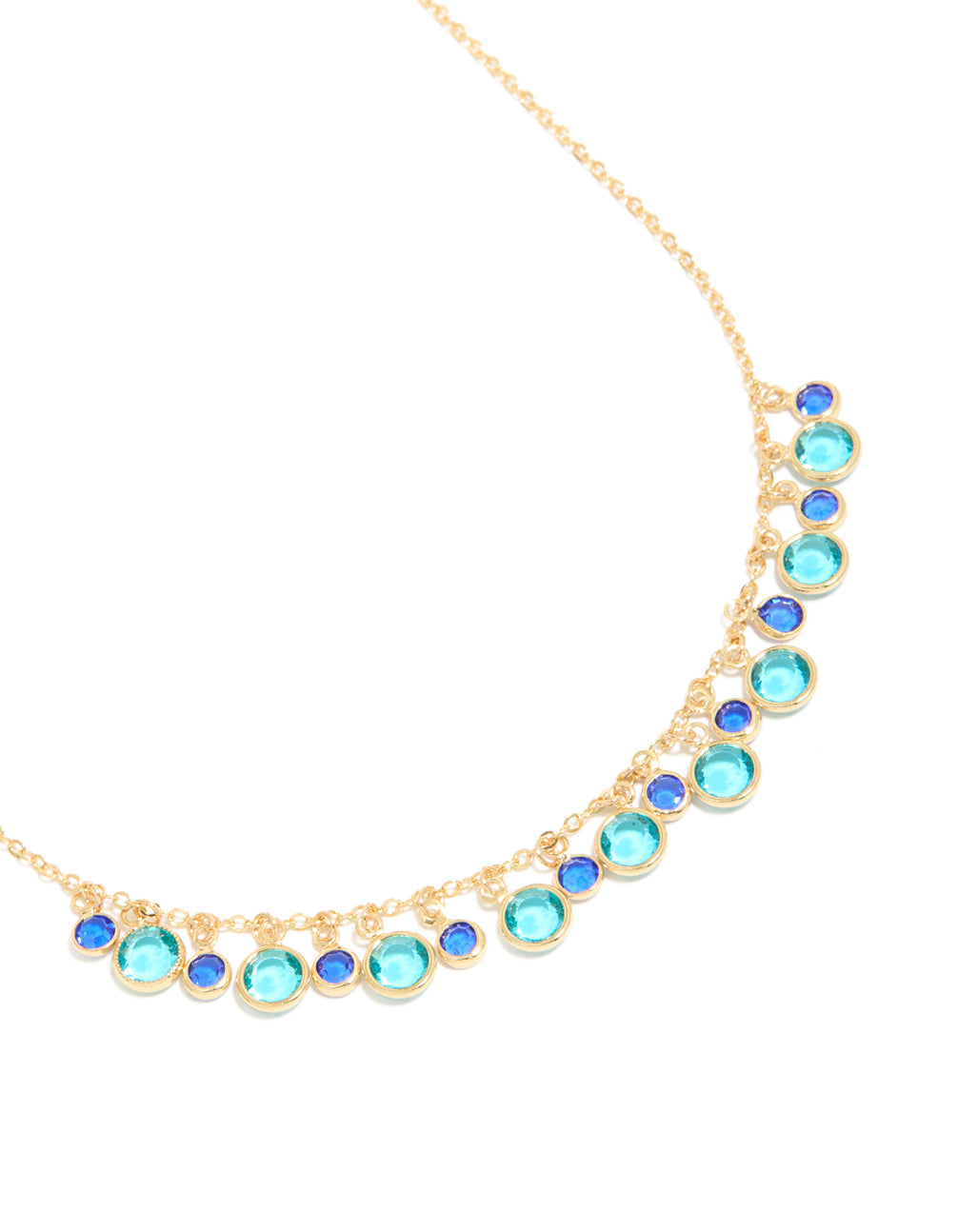 Gold Plated Light & Dark Blue Cubic Zirconia Circle Pendants Necklace