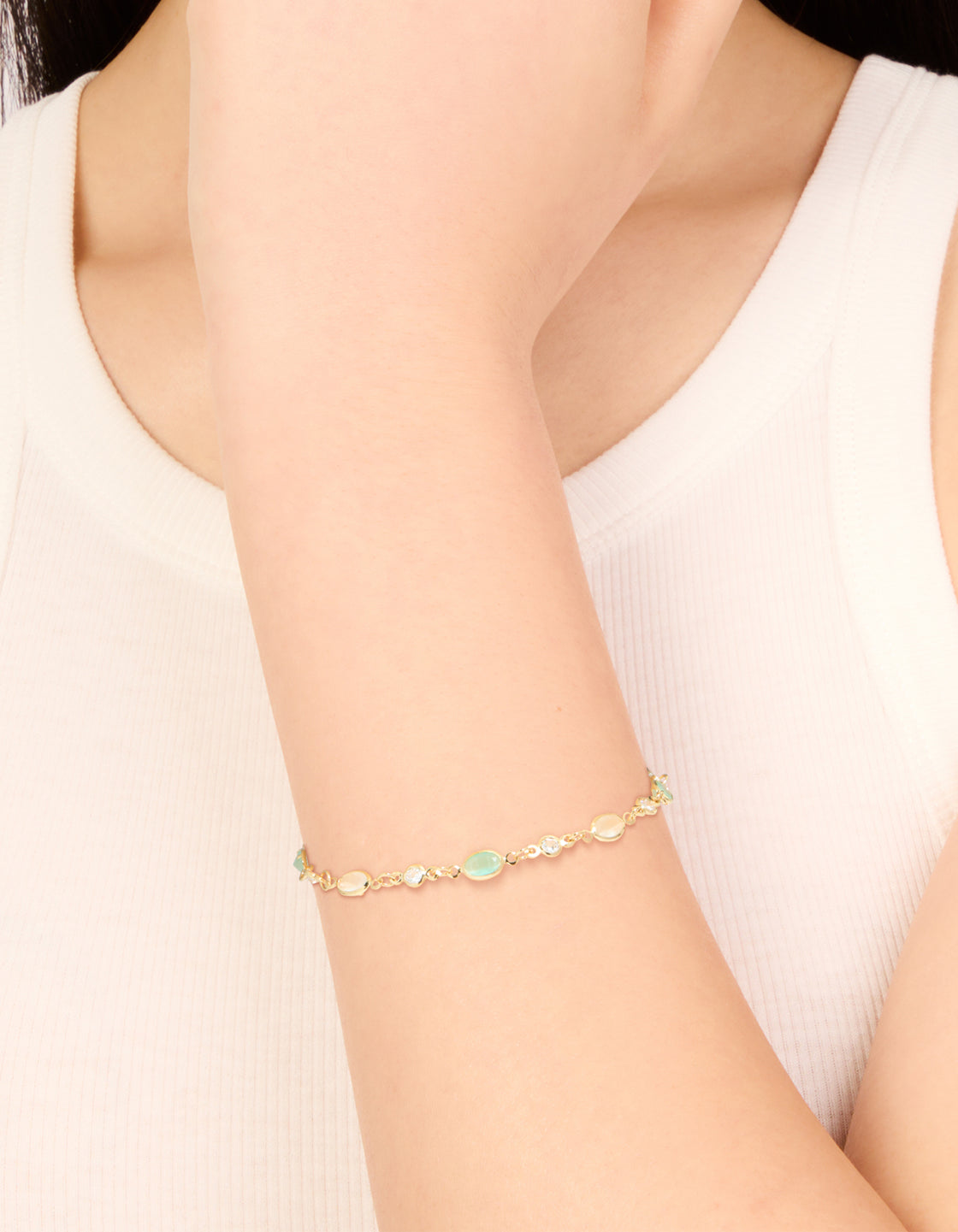 Gold Plated Clear & Blue Cubic Zirconia Oval Bracelet