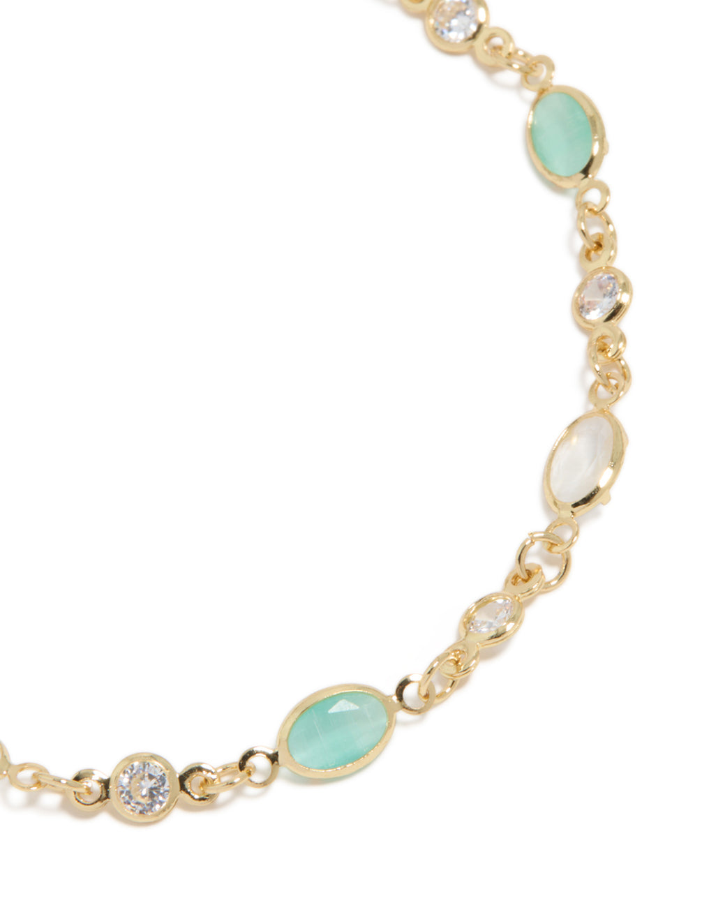 Gold Plated Clear & Blue Cubic Zirconia Oval Bracelet