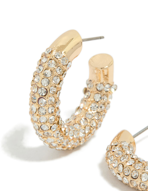 Gold Diamante Small Hoop Earrings