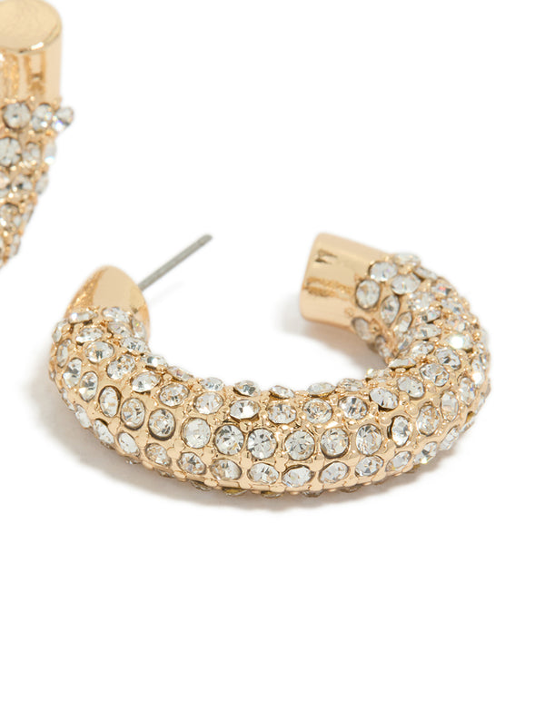 Gold Diamante Small Hoop Earrings