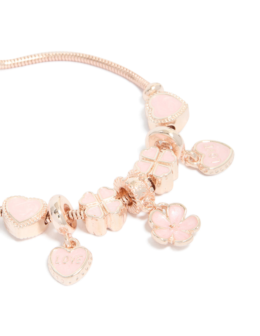 Rose Gold Flower & Heart Charm Toggle Bracelet