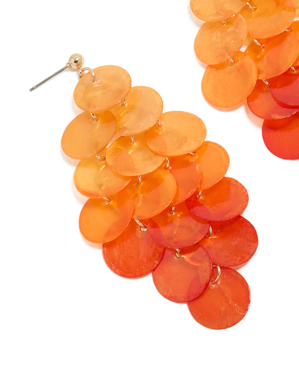 Orange Genuine Shell Layered Discs Waterfall Drop Earrings
