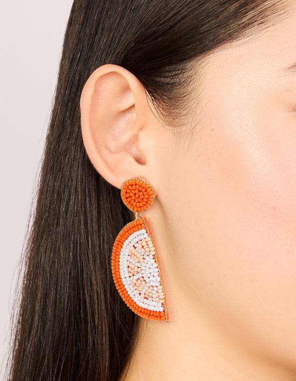 Orange Seed Beaded Fruit Drop Earrings