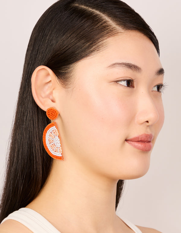Orange Seed Beaded Fruit Drop Earrings