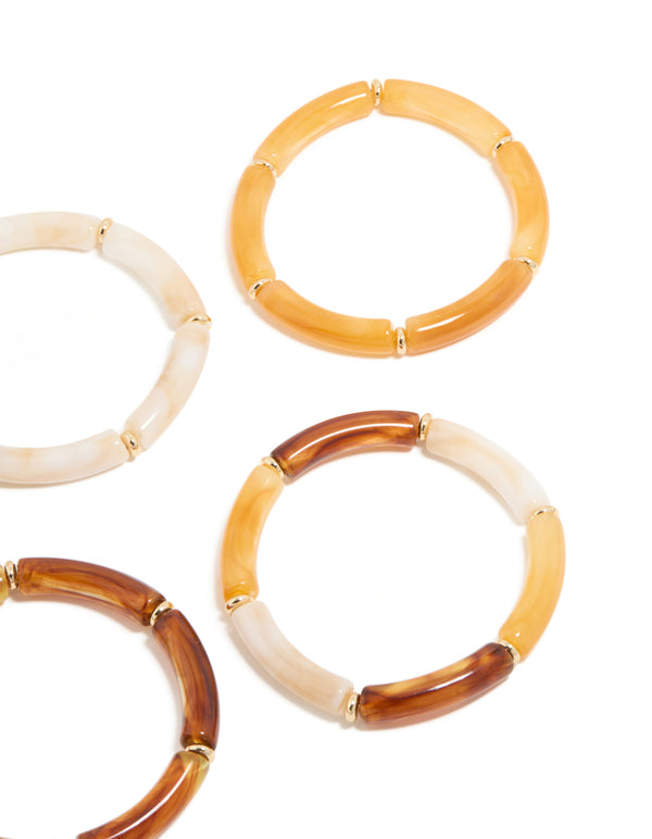 Gold Brown & Orange Acrylic Stretch Bracelets 5-Pack