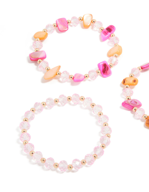 Pink & Orange Beaded Stretch Bracelets 3-Pack