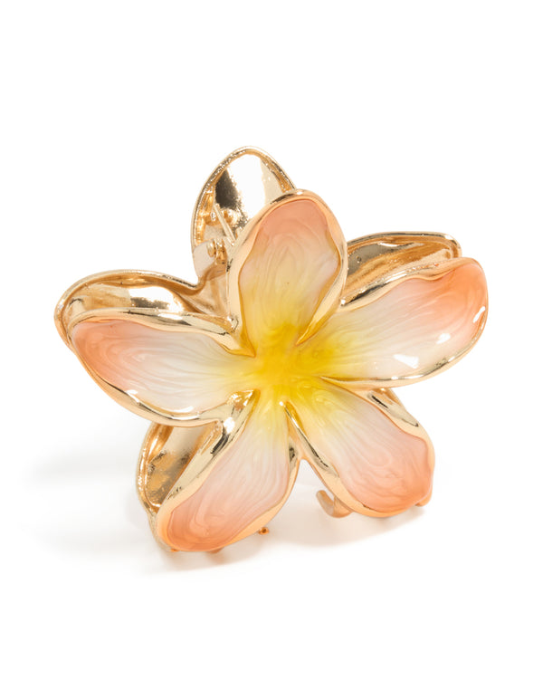 Gold Peach & Yellow Enamel Frangipani Claw Clip