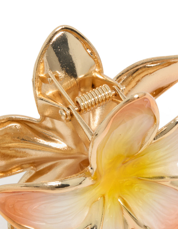 Gold Peach & Yellow Enamel Frangipani Claw Clip