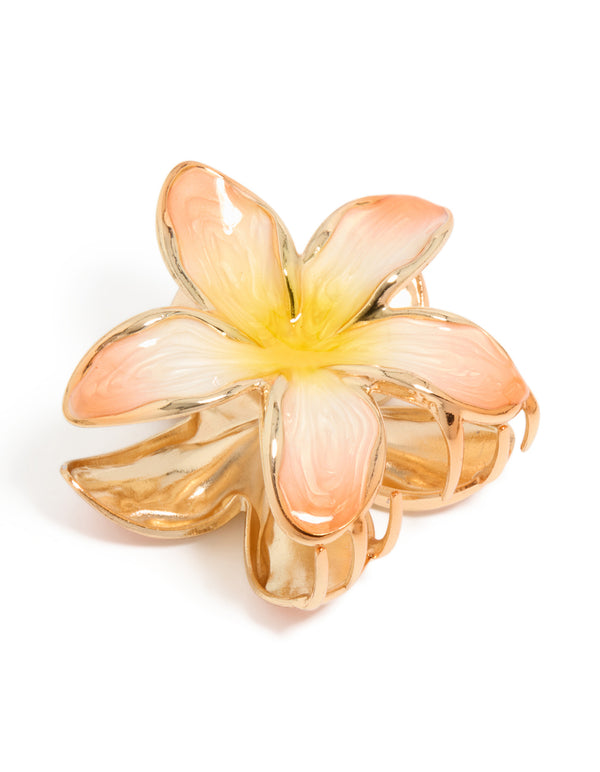 Gold Peach & Yellow Enamel Frangipani Claw Clip