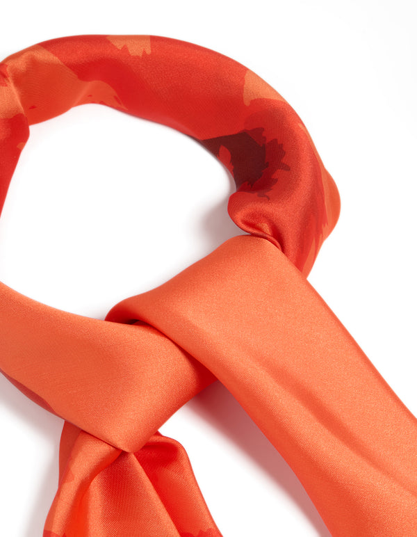 Orange Fabric Double Hibiscus Printed Scarf