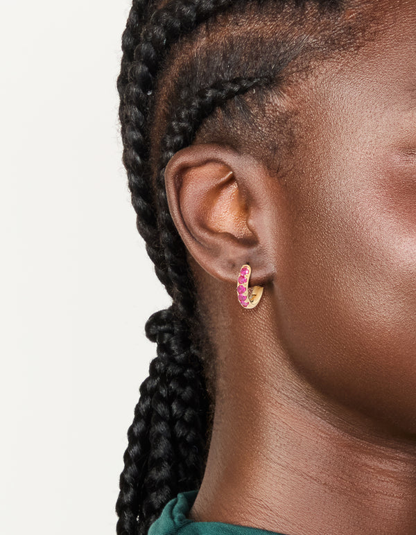 Gold Hot Pink Cubic Zirconia Small Clicker Earrings