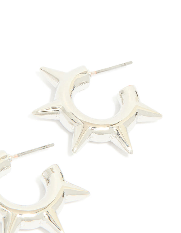 Silver Spike Hoop Earrings