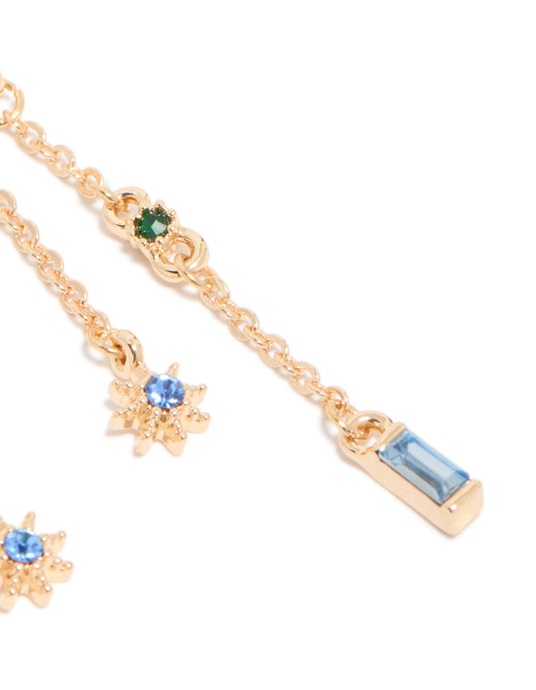 Gold Diamante Star & Moon Chain Drop Earrings