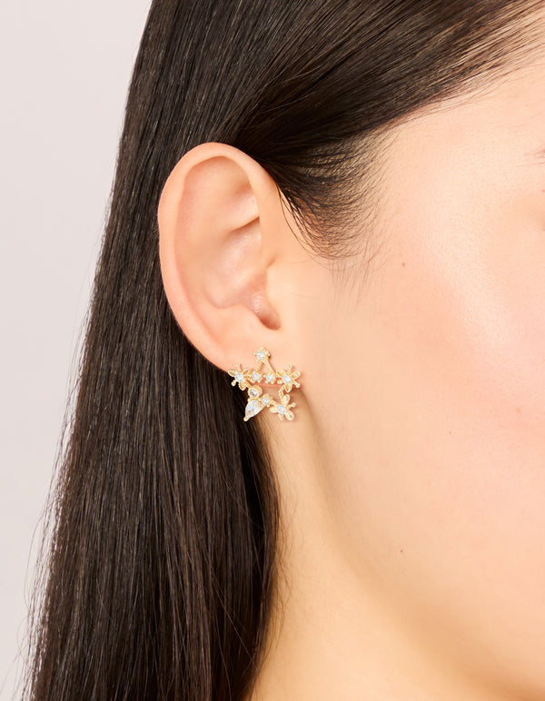 Gold Cubic Zirconia Celestial Star Stud Earrings