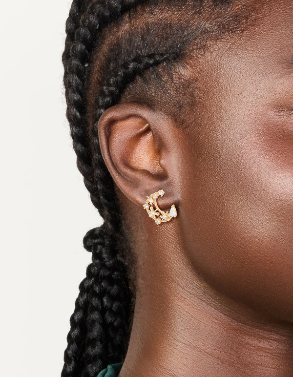 Gold Cubic Zirconia Celestial Moon Stud Earrings