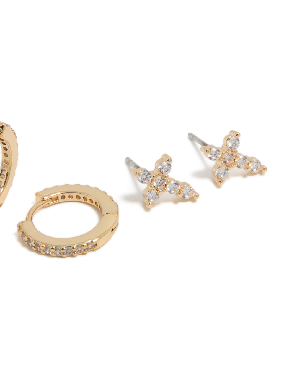 Gold Cubic Zirconia Evil Eye & Cross Earrings 3-Pack