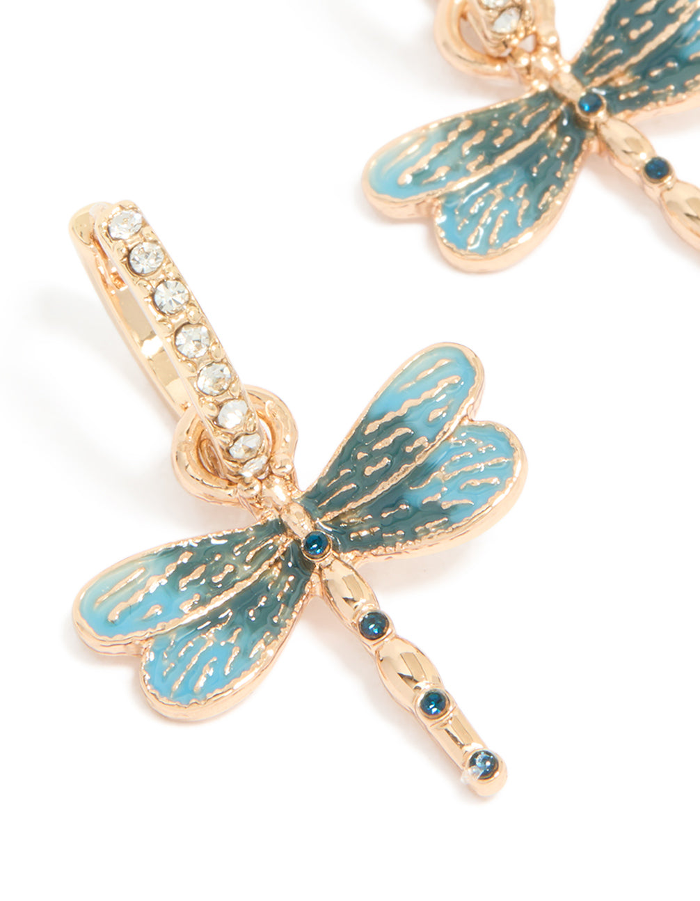 Gold Diamante Dragonfly Huggie Earrings