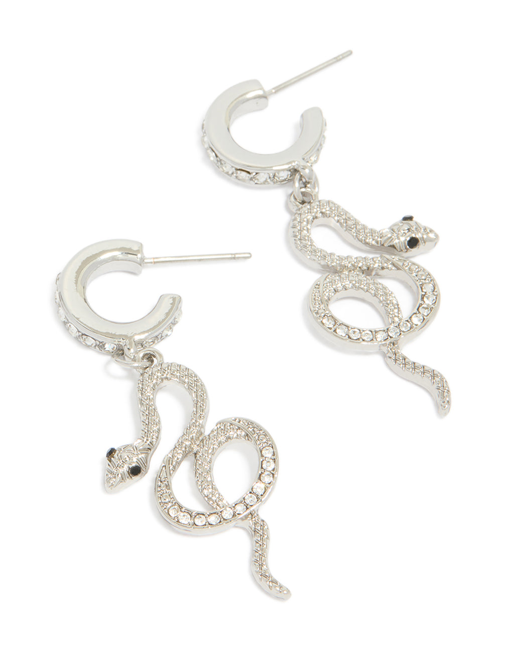 Silver Diamante Snake Huggie Earrings